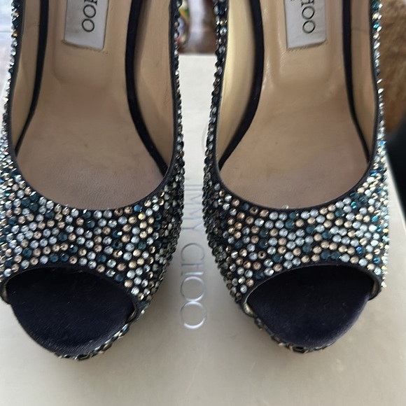 Jimmy Choo Kendall Swarovski Crystal Blue & Gold Peeptoe heels 39 - Picture 7 of 7